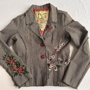 Vintage Y2K Doki Geki Blazer Jacket M Embroidered Butterfly Grunge Midnight